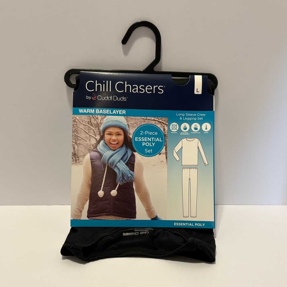 Cuddl Duds Chill Chasers Warm Base Layer 2-Piece Set L 10-12 Girls Black New